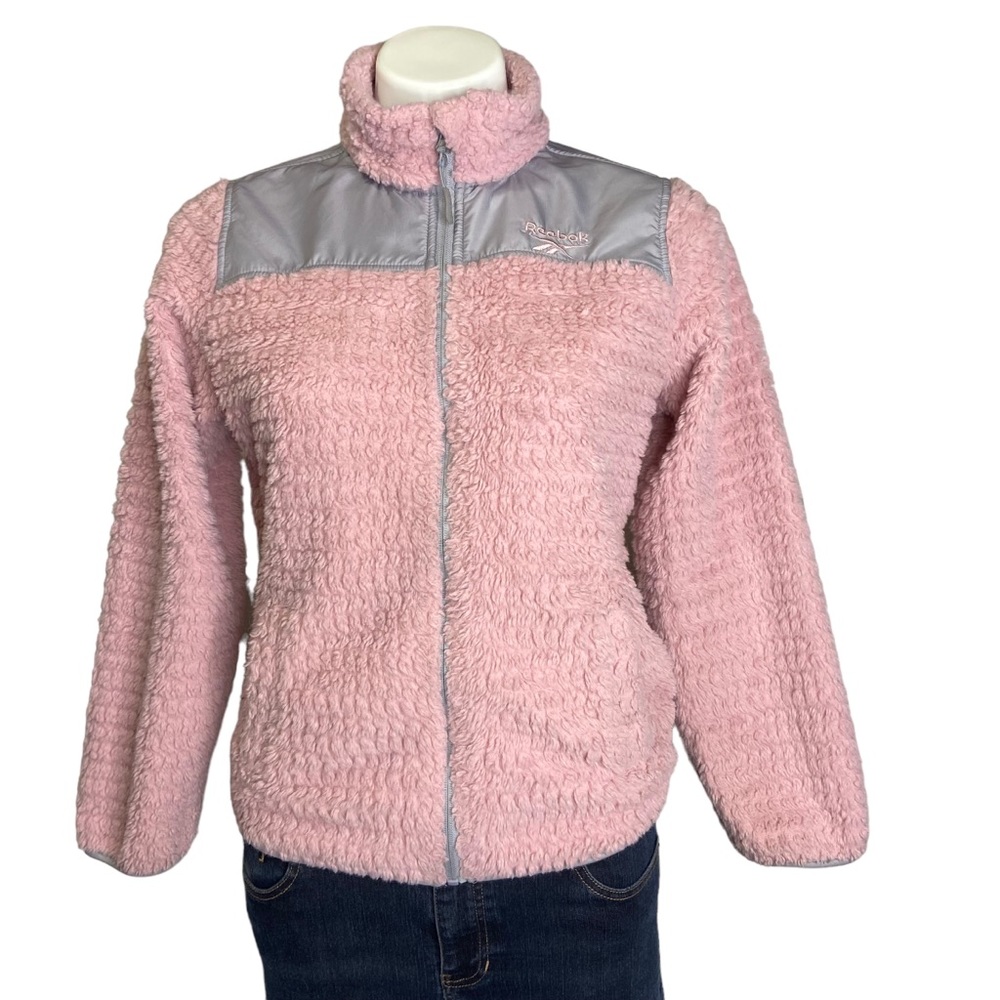 REEBOK Girls Sherpa Fleece Full Zip Jacket Dusty Rose Gray Size Large 14/16